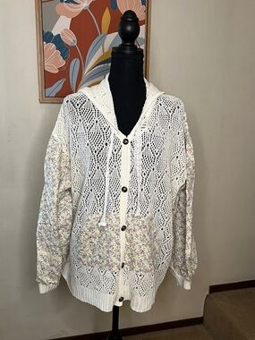POL Floral Patchwork Crochet Hoodie Size M